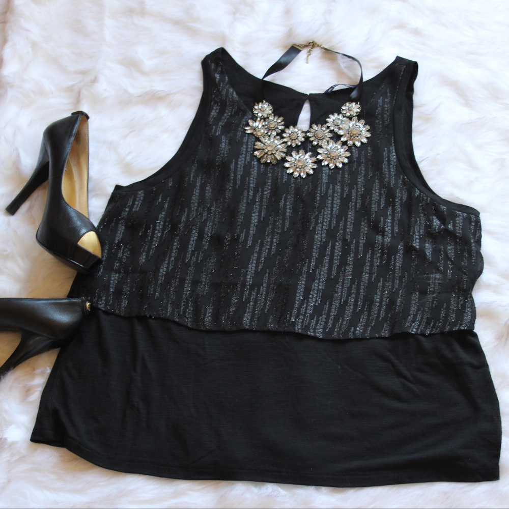 American Eagle two tone glitter stripe top